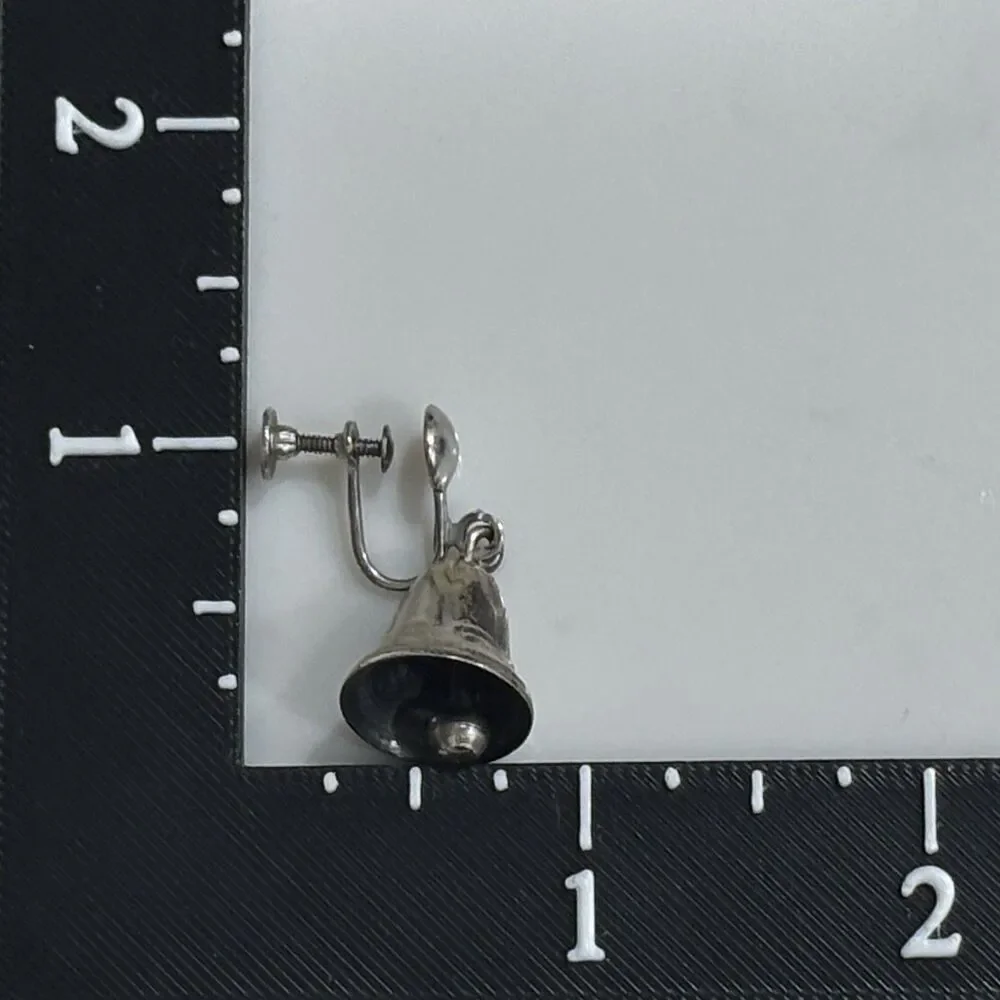 Vintage Sterling Silver Bell Earrings Dangle Screw Back Non Pierced 925 Estate